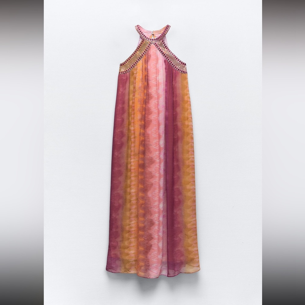 Zara limited edition beaded embroidered celeb style red carpet maxi dress - Picture 5 of 8